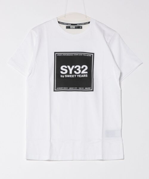 SY32 by SWEET YEARS（エスワイサーティトゥバイスィートイヤーズ）の「【RS】【SY32 by SWEET YEARS】SQUARE LOGO T（Tシャツ/カットソー・レディース・ブラック×ホワイト/ホワイト・SMALL）」の13枚目の写真