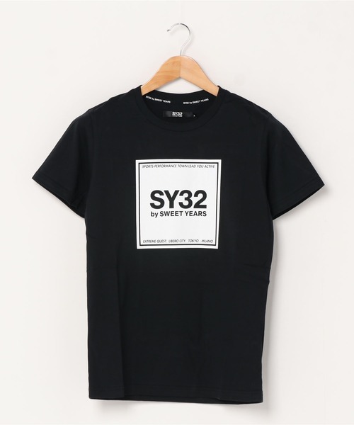 SY32 by SWEET YEARS（エスワイサーティトゥバイスィートイヤーズ）の「【RS】【SY32 by SWEET YEARS】SQUARE LOGO T（Tシャツ/カットソー・レディース・ブラック×ホワイト/ホワイト・SMALL）」の7枚目の写真