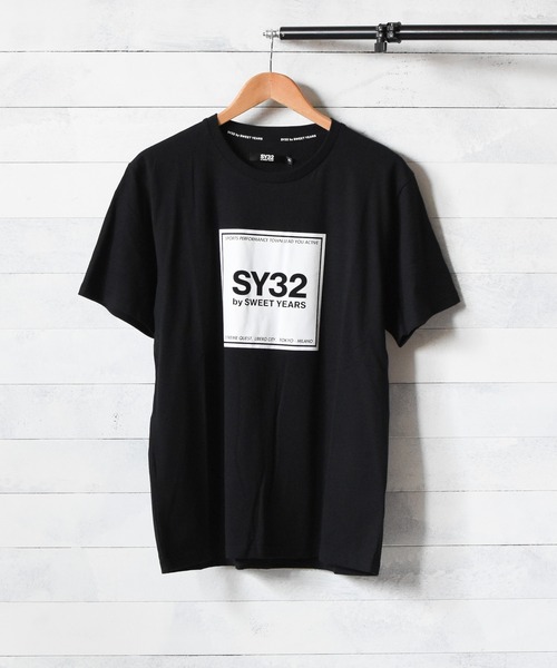 SY32 by SWEET YEARS（エスワイサーティトゥバイスィートイヤーズ）の「【RS】【SY32 by SWEET YEARS】SQUARE LOGO T（Tシャツ/カットソー・レディース・ブラック×ホワイト/ホワイト・SMALL）」の9枚目の写真