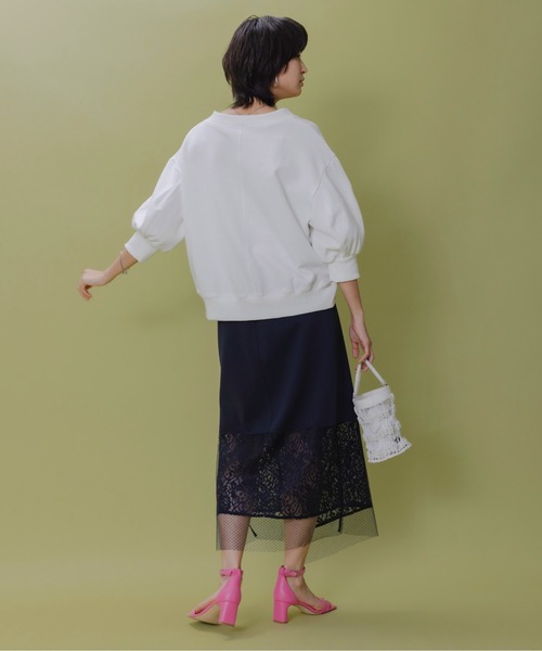 Eimee Law（エイミーロウ）の「テキストプリント ハーフジップボートネックスウェット（Tシャツ/カットソー・レディース・ダークネイビー/オフホワイト/アイボリー・FREE）」の6枚目の写真