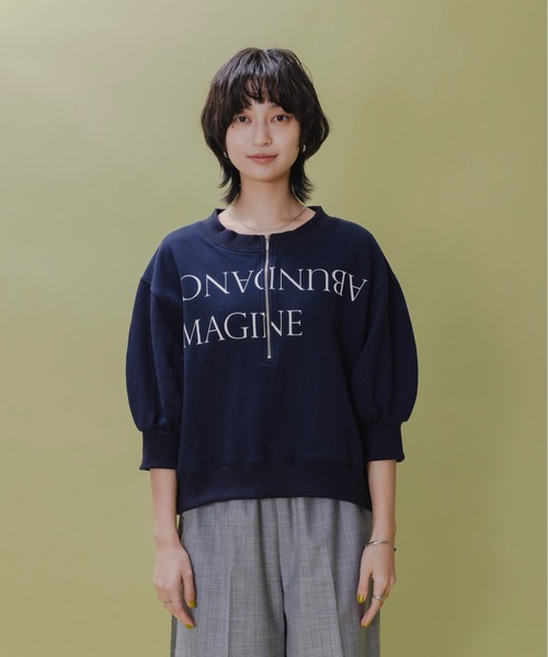 テキストプリント ハーフジップボートネックスウェット Eimee