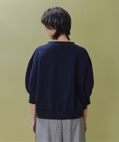 新品　今季　エイミーロウ　テキストプリント ハーフジップボートネックスウェット Eimee Law tシャツ テキストプリント ハーフジップボートネック