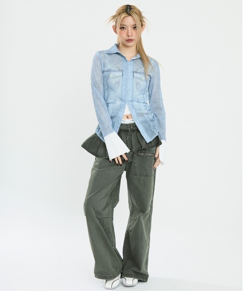 Clum(クルム)の「デニムプリントタイトトップス(Tシャツ/カットソー・レディース・ブルー・SMALL/MEDIUM)」の10枚目の写真