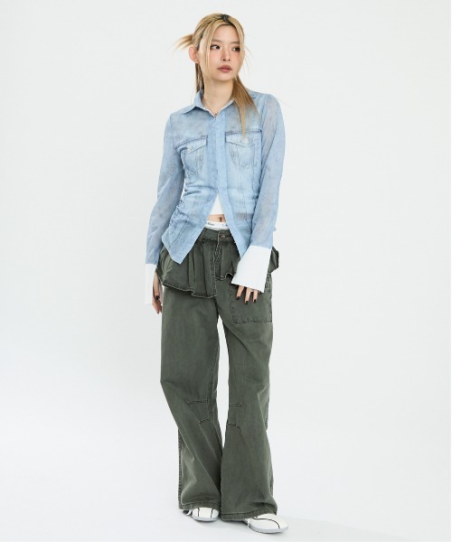 Clum(クルム)の「デニムプリントタイトトップス(Tシャツ/カットソー・レディース・ブルー・SMALL/MEDIUM)」の11枚目の写真