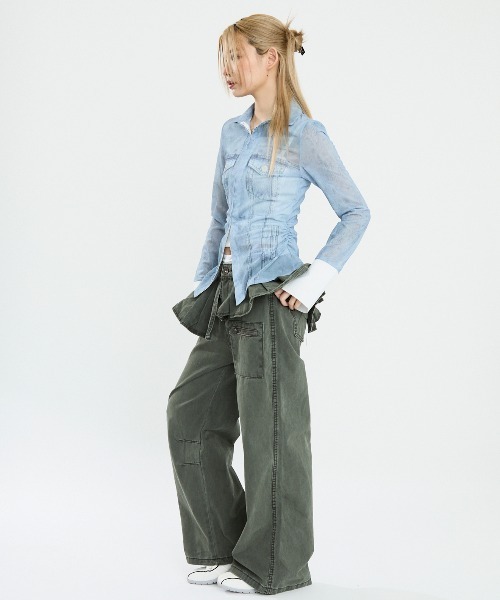 Clum(クルム)の「デニムプリントタイトトップス(Tシャツ/カットソー・レディース・ブルー・SMALL/MEDIUM)」の14枚目の写真