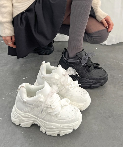 厚底 インヒール入り 2WAY ダブルリボン シューレース ボリューム