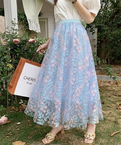 FREE STYLISTS(フリー スタイリスト)の「春夏新作 上品な刺繍レーススカート(スカート・レディース・ピンク/ミント/パープル/ブルー/ベージュ・FREE)」の3枚目の写真