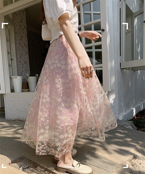 FREE STYLISTS(フリー スタイリスト)の「春夏新作 上品な刺繍レーススカート(スカート・レディース・ピンク/ミント/パープル/ブルー/ベージュ・FREE)」の11枚目の写真