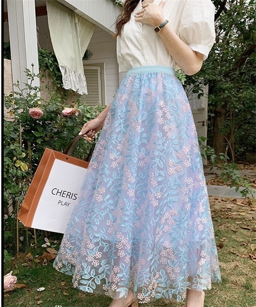 FREE STYLISTS(フリー スタイリスト)の「春夏新作 上品な刺繍レーススカート(スカート・レディース・ピンク/ミント/パープル/ブルー/ベージュ・FREE)」の13枚目の写真