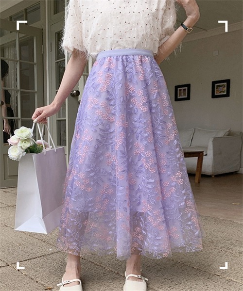 FREE STYLISTS(フリー スタイリスト)の「春夏新作 上品な刺繍レーススカート(スカート・レディース・ピンク/ミント/パープル/ブルー/ベージュ・FREE)」の16枚目の写真