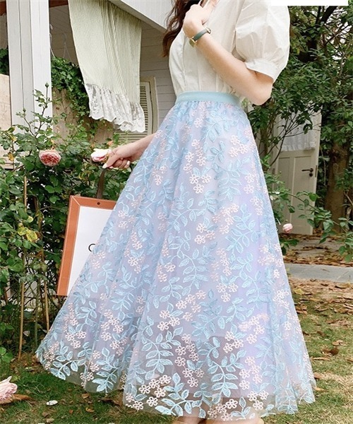 FREE STYLISTS(フリー スタイリスト)の「春夏新作 上品な刺繍レーススカート(スカート・レディース・ピンク/ミント/パープル/ブルー/ベージュ・FREE)」の14枚目の写真