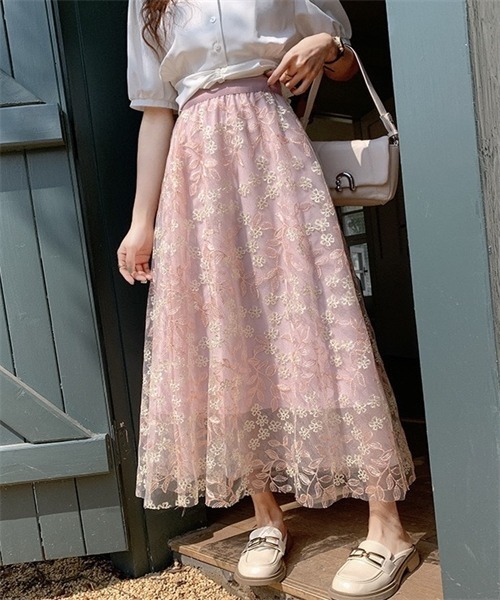 FREE STYLISTS(フリー スタイリスト)の「春夏新作 上品な刺繍レーススカート(スカート・レディース・ピンク/ミント/パープル/ブルー/ベージュ・FREE)」の22枚目の写真