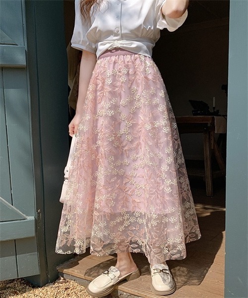 セール】春夏新作 上品な刺繍レーススカート（スカート）｜FREE