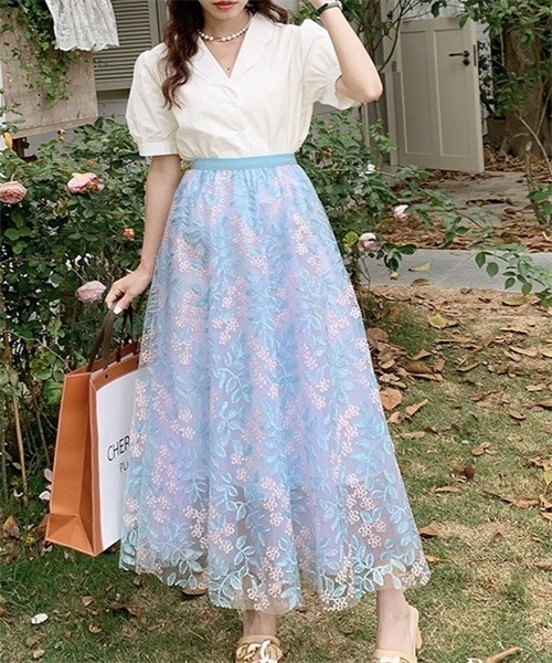 FREE STYLISTS(フリー スタイリスト)の「春夏新作 上品な刺繍レーススカート(スカート・レディース・ピンク/ミント/パープル/ブルー/ベージュ・FREE)」の12枚目の写真