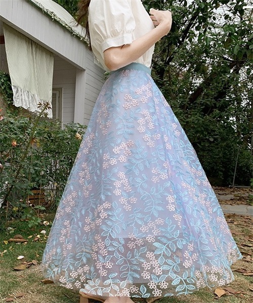 FREE STYLISTS(フリー スタイリスト)の「春夏新作 上品な刺繍レーススカート(スカート・レディース・ピンク/ミント/パープル/ブルー/ベージュ・FREE)」の15枚目の写真
