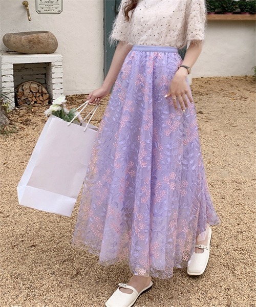 FREE STYLISTS(フリー スタイリスト)の「春夏新作 上品な刺繍レーススカート(スカート・レディース・ピンク/ミント/パープル/ブルー/ベージュ・FREE)」の19枚目の写真