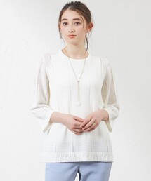 AMACA アマカ コットンレース コンビカットソー ホワイト 白 綿100%L AMACA｜アマカのTシャツ/カットソー（ホワイト/白色系）通販