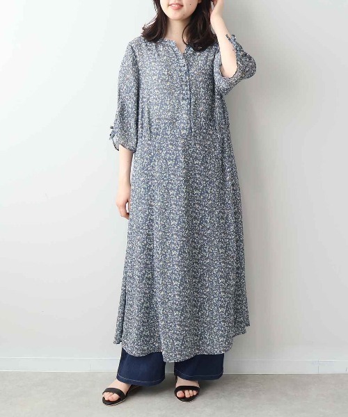 leswel(レスウェル)の「【L~5L 大きいサイズ】花柄ドロストスリーブワンピース 半袖 春夏(ワンピース・レディース・チャコールグレー/ブルー・LL/3L/4L/5L/L)」の7枚目の写真