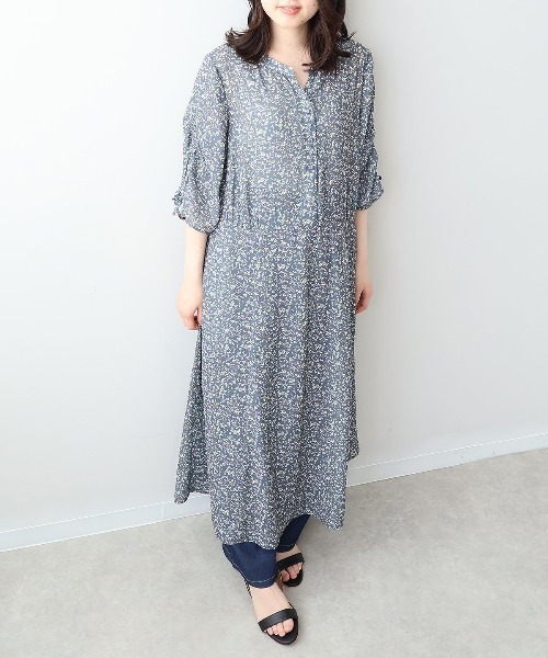 leswel(レスウェル)の「【L~5L 大きいサイズ】花柄ドロストスリーブワンピース 半袖 春夏(ワンピース・レディース・チャコールグレー/ブルー・LL/3L/4L/5L/L)」の8枚目の写真