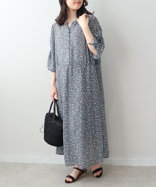 leswel(レスウェル)の「【L~5L 大きいサイズ】花柄ドロストスリーブワンピース 半袖 春夏(ワンピース・レディース・チャコールグレー/ブルー・LL/3L/4L/5L/L)」の10枚目の写真