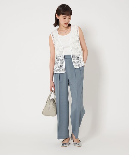 green label relaxing（グリーンレーベルリラクシング）の「［size SHORTあり］キチントボトムス コンフィ ワイド パンツ（スラックス・レディース・ダークグレー/ベージュ/ライトブルー/ダークブラウン・SHORT/36/38/40）」の21枚目の写真