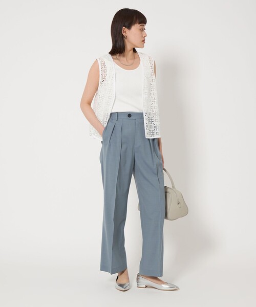 green label relaxing（グリーンレーベルリラクシング）の「［size SHORTあり］キチントボトムス コンフィ ワイド パンツ（スラックス・レディース・ダークグレー/ベージュ/ライトブルー/ダークブラウン・SHORT/36/38/40）」の22枚目の写真