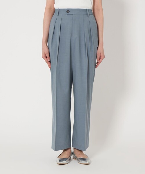 green label relaxing（グリーンレーベルリラクシング）の「［size SHORTあり］キチントボトムス コンフィ ワイド パンツ（スラックス・レディース・ダークグレー/ベージュ/ライトブルー/ダークブラウン・SHORT/36/38/40）」の12枚目の写真