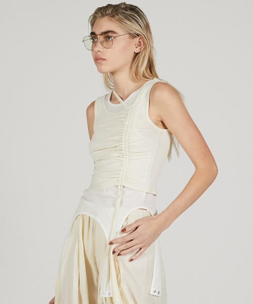 PRANK PROJECT（プランクプロジェクト）の「2ネックレイヤードタンク / 2 Neck Layered Tank（タンクトップ・レディース・ブルー/アイボリー/ブラック・FREE）」の16枚目の写真