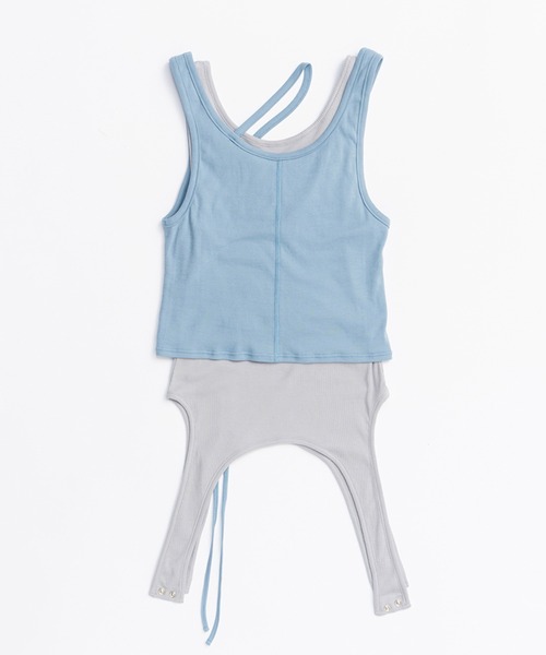 PRANK PROJECT（プランクプロジェクト）の「2ネックレイヤードタンク / 2 Neck Layered Tank（タンクトップ・レディース・ブルー/アイボリー/ブラック・FREE）」の9枚目の写真