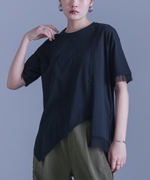 【吸湿冷感】チュールドッキングアシンメトリーカットソー