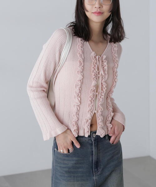 FREE'S MART（フリーズマート）の「◆フリルアイレットリブニットカーディガン（ニット/セーター・レディース・ホワイト/ピンク/ブラック/ブルー・FREE）」の17枚目の写真