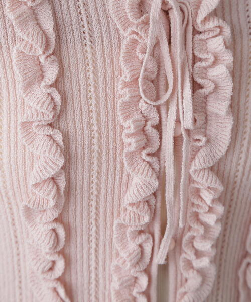 FREE'S MART（フリーズマート）の「◆フリルアイレットリブニットカーディガン（ニット/セーター・レディース・ホワイト/ピンク/ブラック/ブルー・FREE）」の5枚目の写真