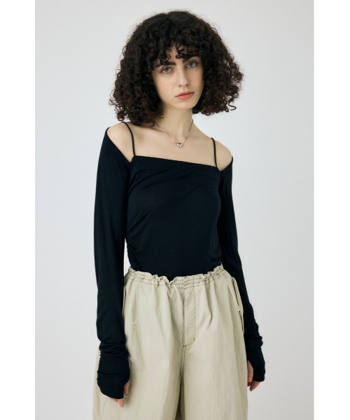 MOUSSY(マウジー)の「SQUARE NECK GATHER トップス(Tシャツ/カットソー・レディース・ホワイト/グレー/ブラック・FREE)」の4枚目の写真