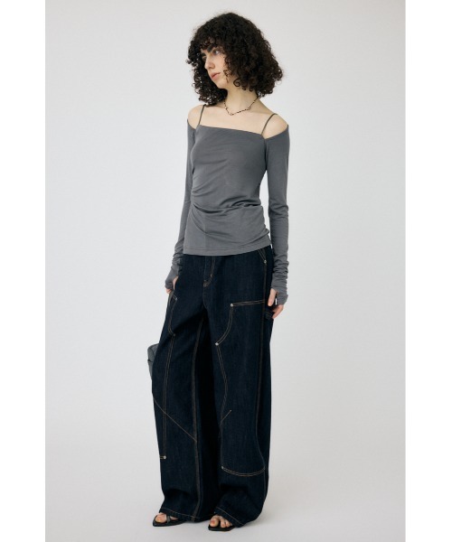 SQUARE NECK GATHER トップス moussy SQUARE NECK GATHER トップス（Tシャツ/カットソー）｜MOUSSY