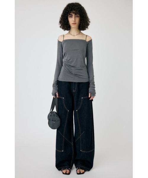 SQUARE NECK GATHER トップス moussy セール】SQUARE NECK GATHER トップス（Tシャツ/カットソー