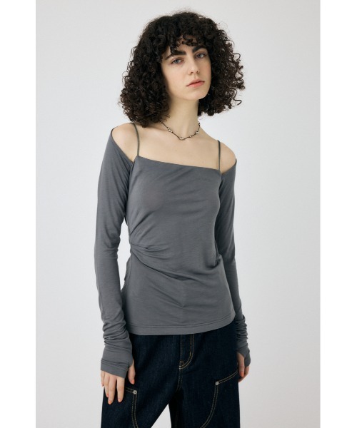 MOUSSY(マウジー)の「SQUARE NECK GATHER トップス(Tシャツ/カットソー・レディース・ホワイト/グレー/ブラック・FREE)」の15枚目の写真