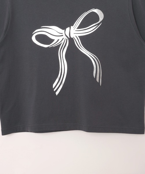 Freesia by andme(フリージアバイアンドミー)の「BIGリボンプリントショート丈半袖Tシャツ(Tシャツ/カットソー・レディース・ピンク/スミクロ/オフホワイト・M)」の17枚目の写真