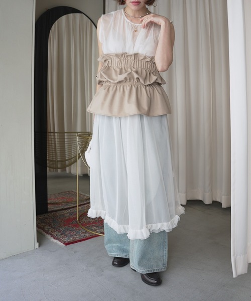 O'fmus(オフムス)の「【O'fmus】チュールフリルロングワンピース ofmw25s012(ワンピース・レディース・アイボリー/ブラック・FREE)」の16枚目の写真