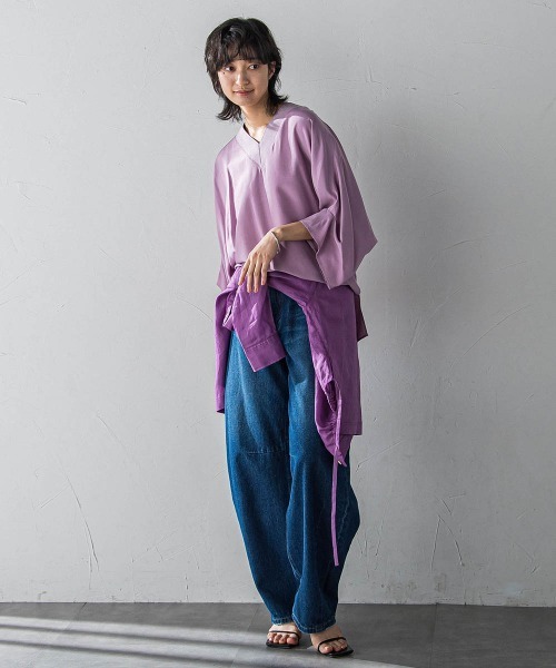 MAYSON GREY(メイソングレイ)の「タックワイドスリーブVネックドルマンブラウス≪手洗い可能≫(シャツ/ブラウス・レディース・パープル/ホワイト/ブラウン/ブラック・M)」の18枚目の写真