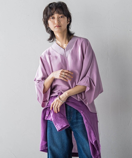 MAYSON GREY(メイソングレイ)の「タックワイドスリーブVネックドルマンブラウス≪手洗い可能≫(シャツ/ブラウス・レディース・パープル/ホワイト/ブラウン/ブラック・M)」の14枚目の写真