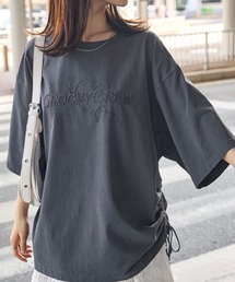 ヴィンテージ加工サイドシャーリングデザイン刺繍半袖Tシャツ