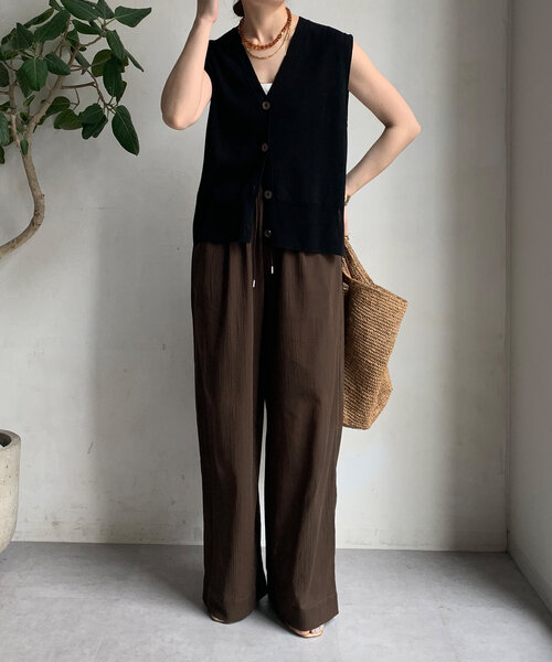 DouDou（ドゥドゥ）の「シアー楊柳イージーパンツ（その他パンツ・レディース・ブラウン/アイボリー/チャコールグレー・36/38）」の16枚目の写真