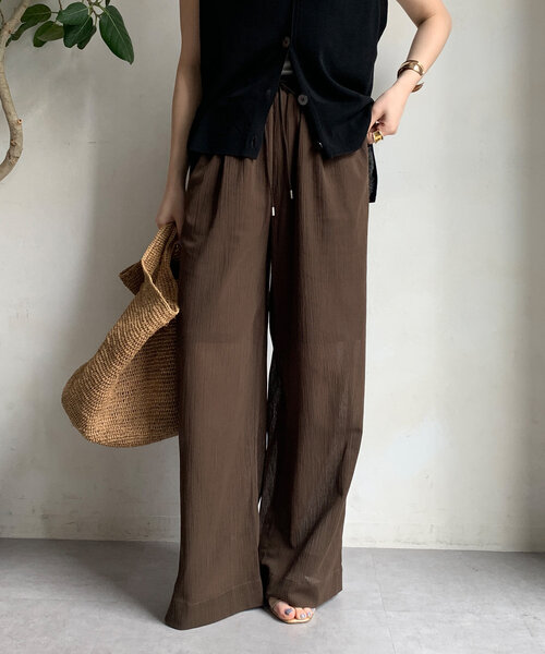 DouDou（ドゥドゥ）の「シアー楊柳イージーパンツ（その他パンツ・レディース・ブラウン/アイボリー/チャコールグレー・36/38）」の13枚目の写真