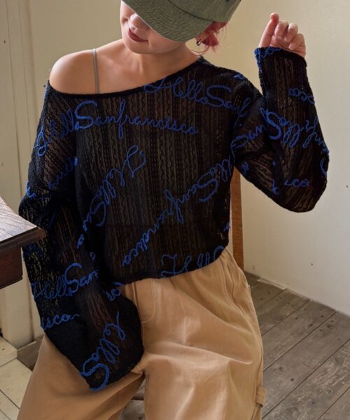 HELLO.SANFRANCISCO（ハローサンフランシスコ）の「【HELLO.SANFRANCISCO】２WAYロゴコード刺繍ボレロ（Tシャツ/カットソー・レディース・オフホワイト/ピンク/ブラック・ONE SIZE）」の9枚目の写真