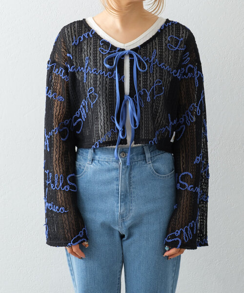 HELLO.SANFRANCISCO（ハローサンフランシスコ）の「【HELLO.SANFRANCISCO】２WAYロゴコード刺繍ボレロ（Tシャツ/カットソー・レディース・オフホワイト/ピンク/ブラック・ONE SIZE）」の12枚目の写真
