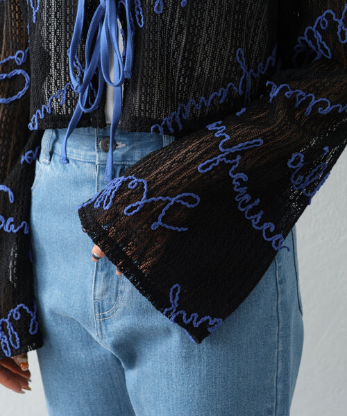 HELLO.SANFRANCISCO（ハローサンフランシスコ）の「【HELLO.SANFRANCISCO】２WAYロゴコード刺繍ボレロ（Tシャツ/カットソー・レディース・オフホワイト/ピンク/ブラック・ONE SIZE）」の18枚目の写真