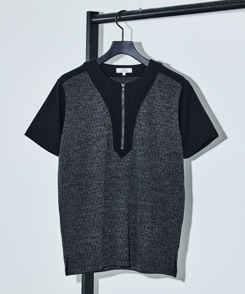 5351 POUR LES HOMMES（ゴーサンゴーイチプールオム）の「ミックスジャガード 半袖 Tシャツ（Tシャツ/カットソー・メンズ・チャコールグレー/グレー/ブラック・48/46/44/50）」の4枚目の写真