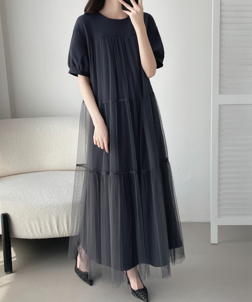 ABITOKYO(アビトーキョー)の「ウエストマークチュールドッキングワンピース(ワンピース・レディース・チャコールグレー/ブラック/ベージュ・M/L/XL)」の8枚目の写真