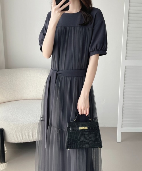 ABITOKYO(アビトーキョー)の「ウエストマークチュールドッキングワンピース(ワンピース・レディース・チャコールグレー/ブラック/ベージュ・M/L/XL)」の13枚目の写真