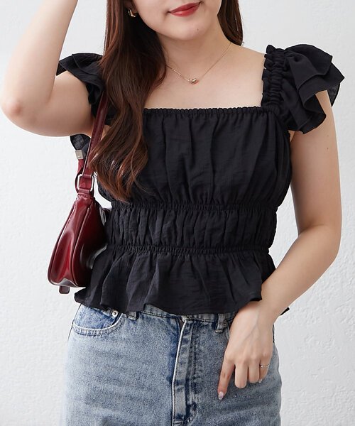 continuer de NICE CLAUP(コンティニューデナイスクラップ)の「【@reve.perle_セレクト】フリルシャーリングブラウス(シャツ/ブラウス・レディース・レンガ/ピンク/ブラック/アイボリー・FREE)」の19枚目の写真